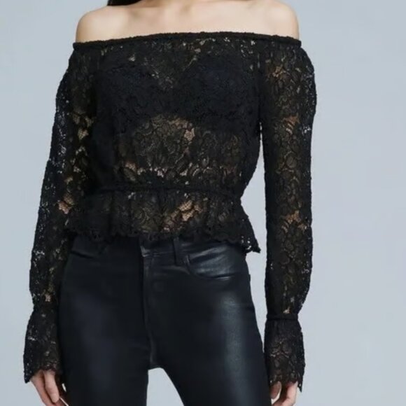 L’AGENCE LACE Pattern OFF THE SHOULDER TOP Black Size S - Picture 1 of 6